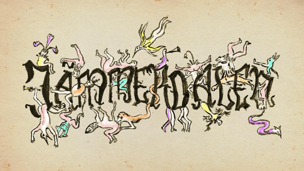 Kuvassa teksti Jämmerdalen ja sen sen ympärillä piirrettyjä eläin- ja ihmishahmoja.