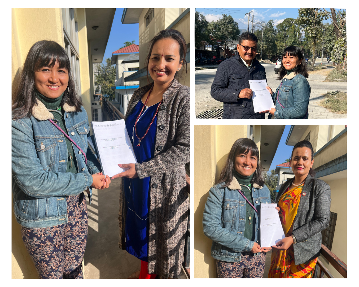 (Clockwise) In the photos with Pushpa Palanchoke are Shova Gautam, Secretary General of Pokhara Chamber of Commerce and Industry, Folklorist Prof. Dr. Kusumakar Neupane and Januka Parajuli Adhikari, President of Lekhnath Chamber of Commerce and Industry. 