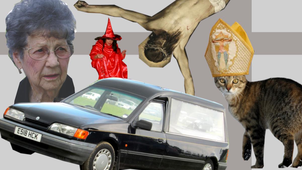 Kuvassa erillisinä kuvina auto, henkilö, kissa ja muuta.