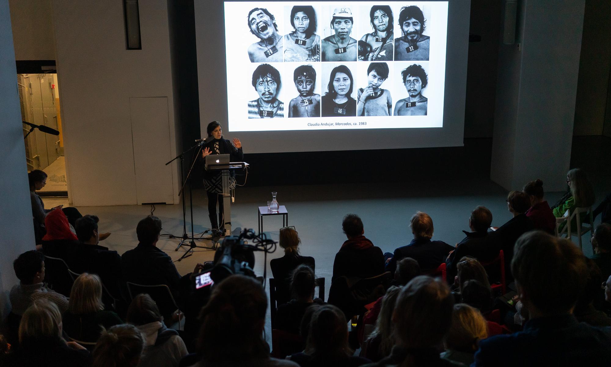 Andrea Giunta giving the Saastamoinen Keynote Lecture 2020 at Exhibition Laboratory.