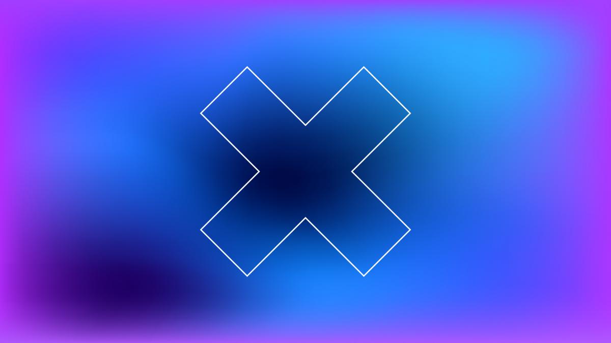 X-symboli sinisellä ja violetilla taustalla.