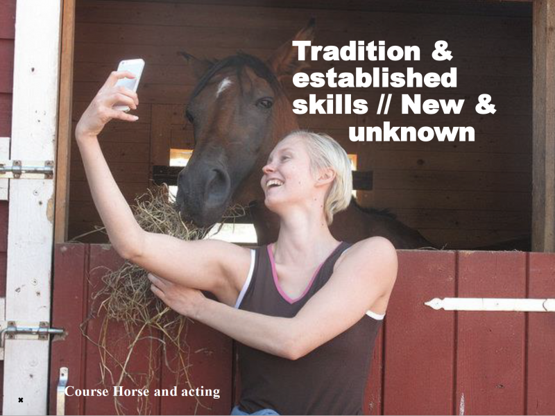 A student taking a selfies with a horse.