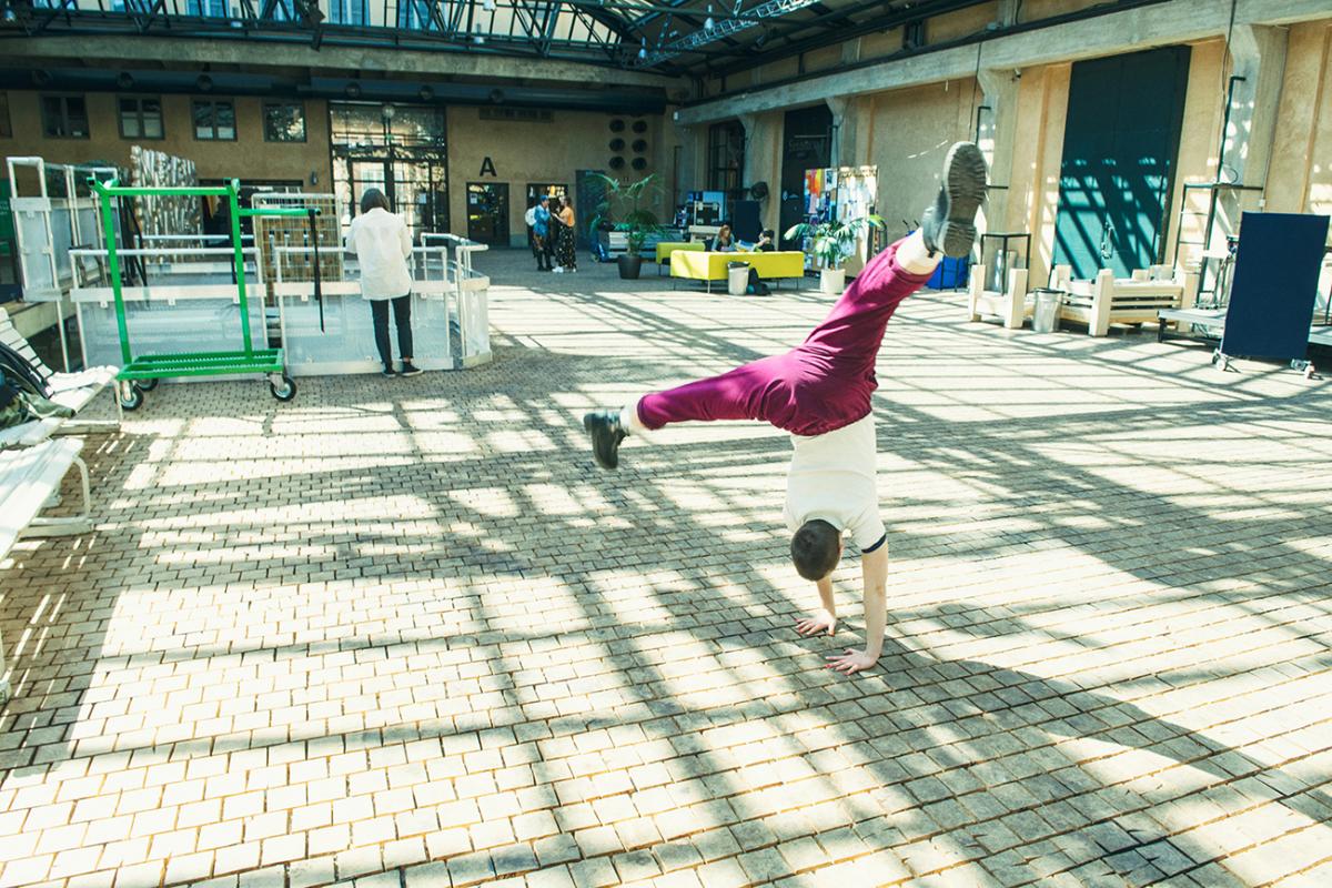 A person doing a handstand