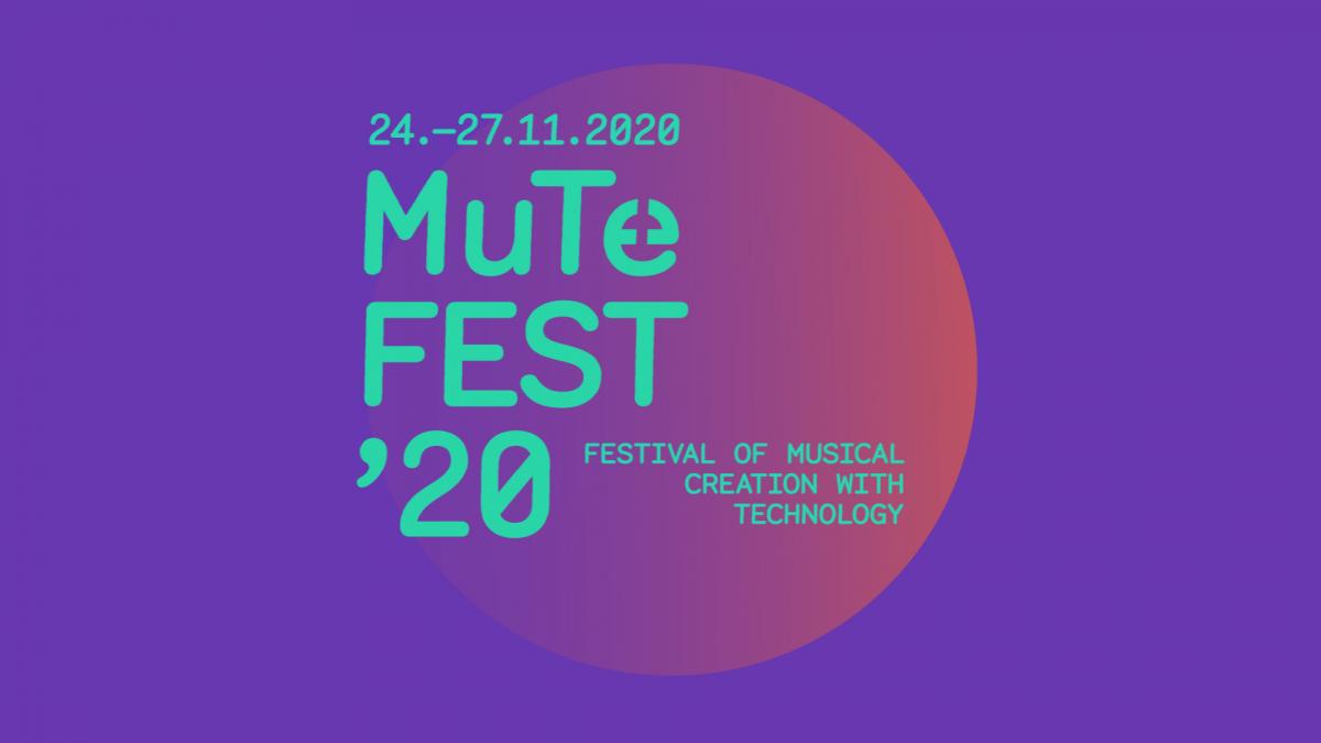 MuTeFest kuvituskuva. Kuva on violetti ja siinä on turkoosia tekstiä päällä. Tekstissä lukee MuTeFest'20.