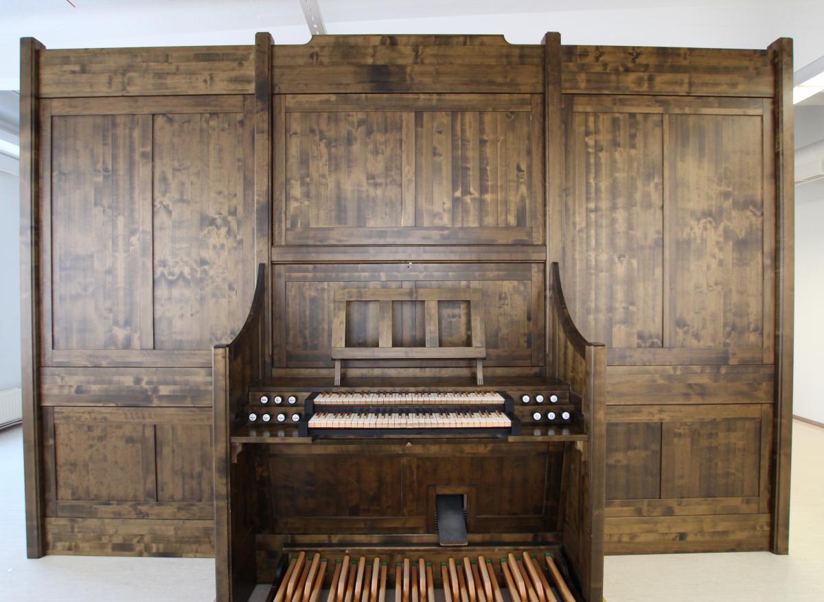 Photo about Pelto-Pirkkanen organ. Photo is taken in front of organ.