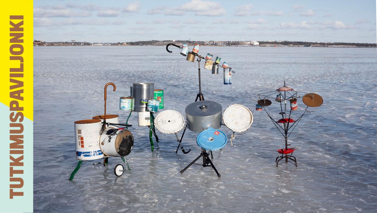 Drum set installation on ice.