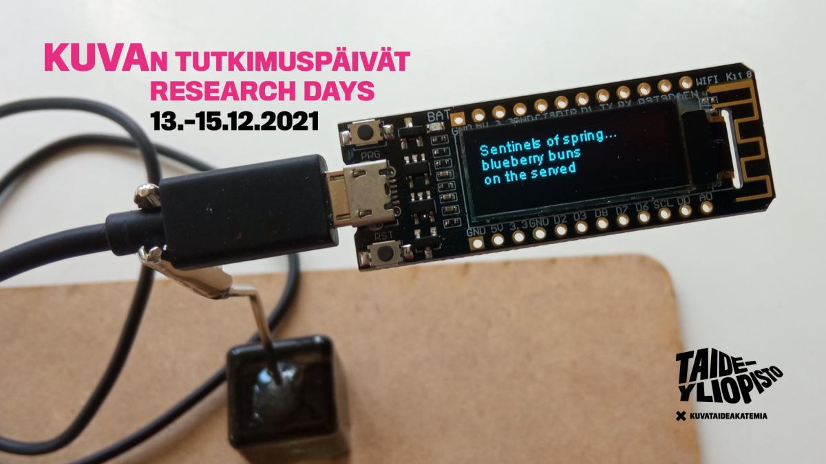 KuvA Academic Research Days 2021. Artwork of a device for reading AI-generated poems.
