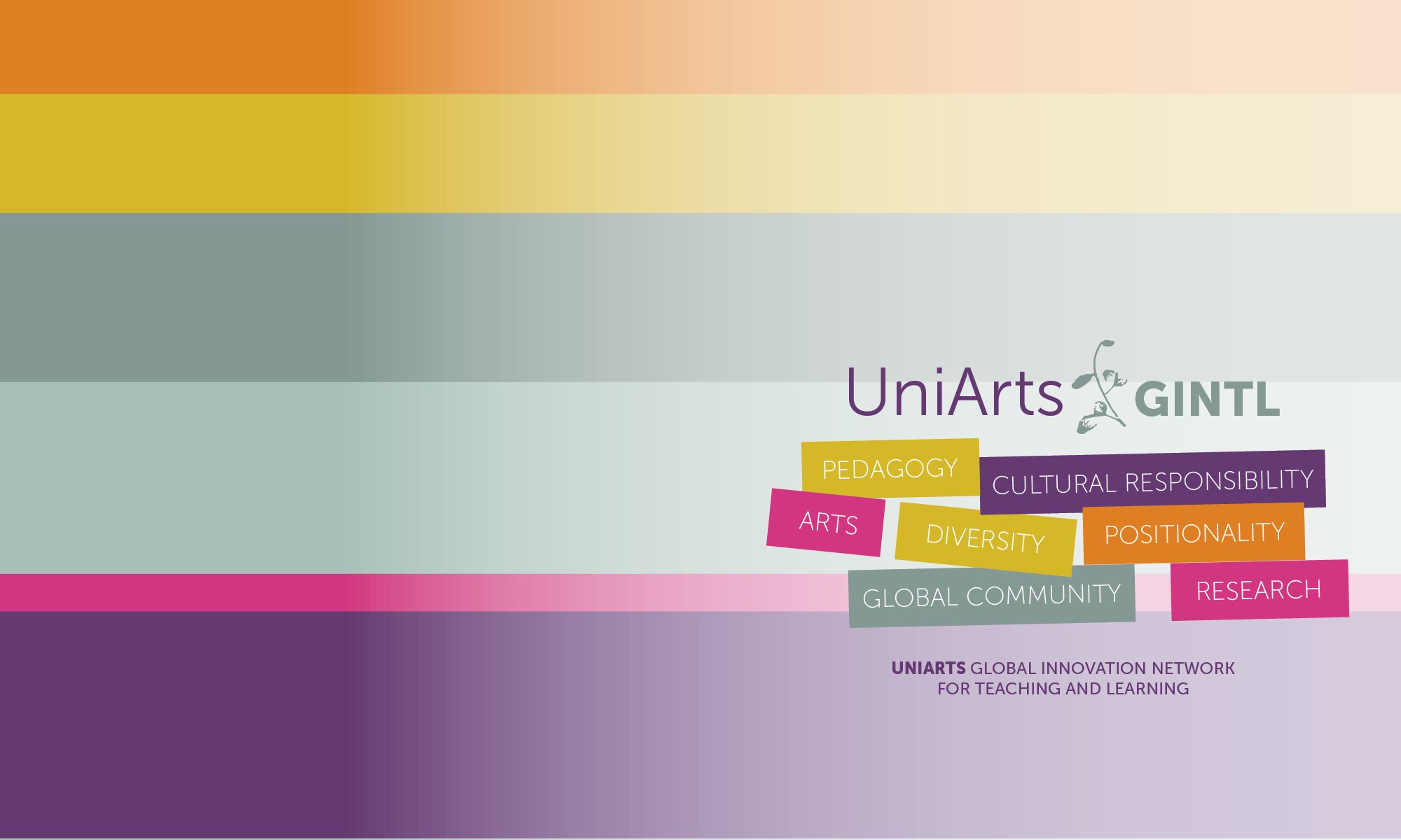 Colourful banner with the UniArts GINTL logo
