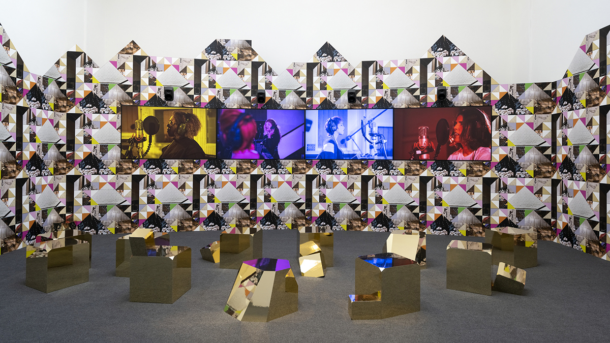 : Room 1 in the British Pavilion featuring four performers - Errollyn Wallen, Tanita Tikaram, Poppy Ajudha, Jackie Dankworth, 2022