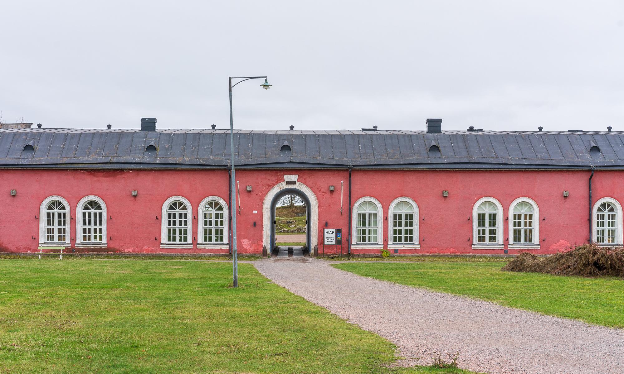 HIAP gallery in an old pink building in Suomenlinna, Helsinki