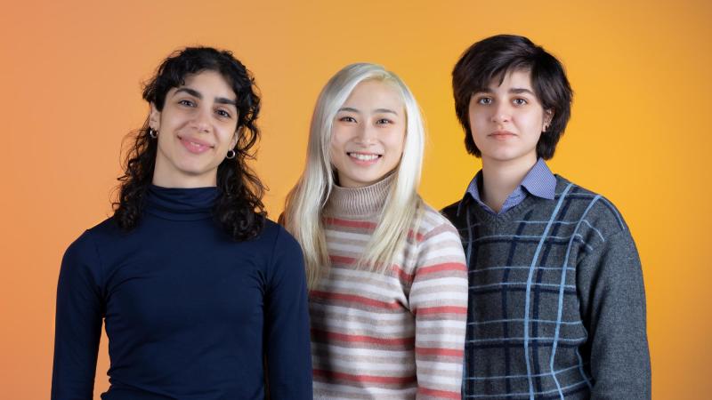 Three Theatre Academy student ambassadors pose for the camera.