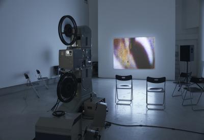 Milja Viita: Bambi, 35mm film installation. on the wall.