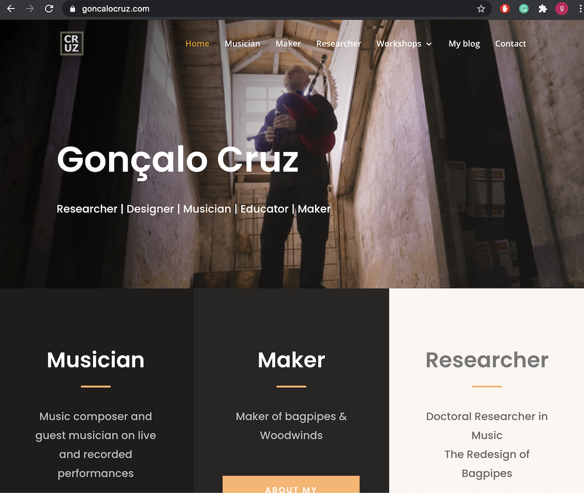 A screenshot of Gonçalo Cruz's personal web page. 